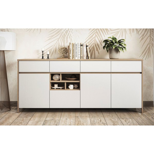 Home affaire Sideboard Stranda, moderner Schrank, Kommode im Scandi-Style, 198 cm breit, elegante Rahmenoptik, ausreichend Stauraum, vielseitig einsetzbar