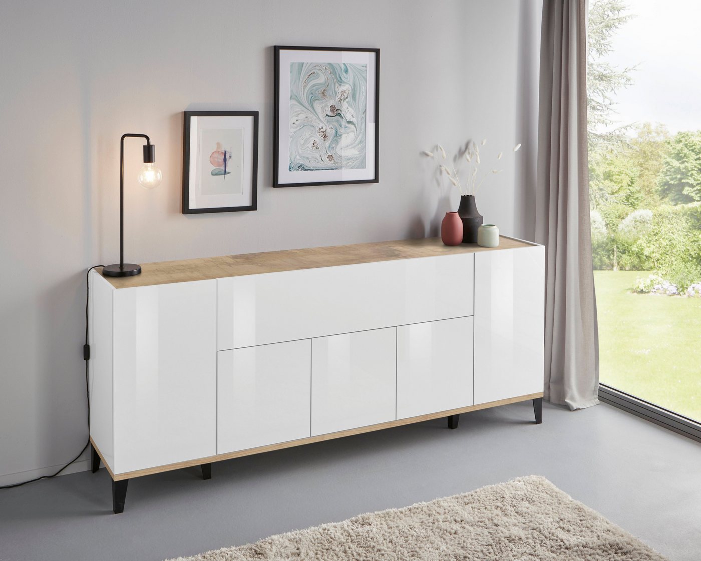Home affaire Sideboard Sunrise, Kommode mit 5 Türen und 1 Klapptür, Breite 200 cm – Bild 2 von 5