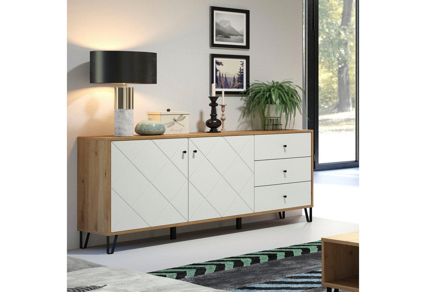 Home affaire Sideboard Tarragona, Sideboard, 2 Türen, 3 Schubkasten & Soft-Close - (B/T/H) 183/40/76 cm – Bild 2 von 5