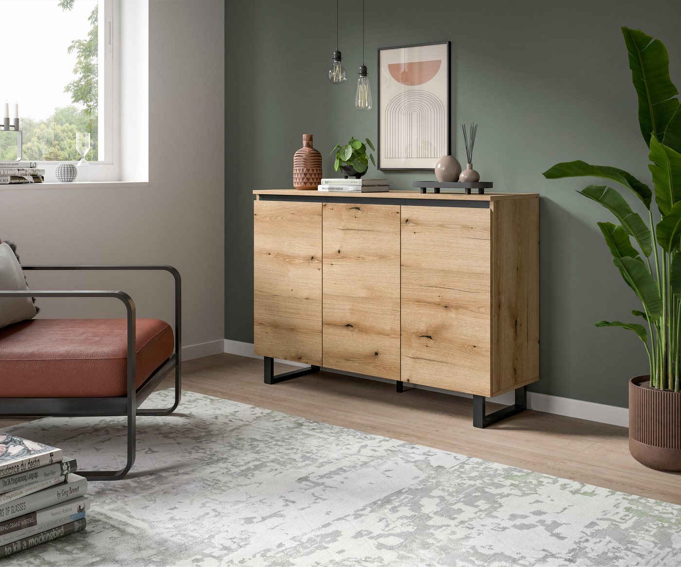 Home affaire Sideboard TOMA, Breite: 120 cm, mit Metall-Kufen-Fuß, 3 Türen, 3 Einlegeböden, Anrichte, Kommode, Schrank, Board, Higboard – Bild 2 von 5