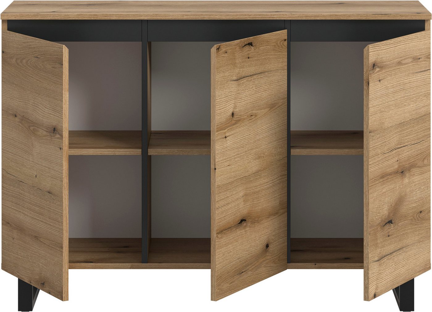 Home affaire Sideboard TOMA, Breite: 120 cm, mit Metall-Kufen-Fuß, 3 Türen, 3 Einlegeböden, Anrichte, Kommode, Schrank, Board, Higboard – Bild 4 von 5