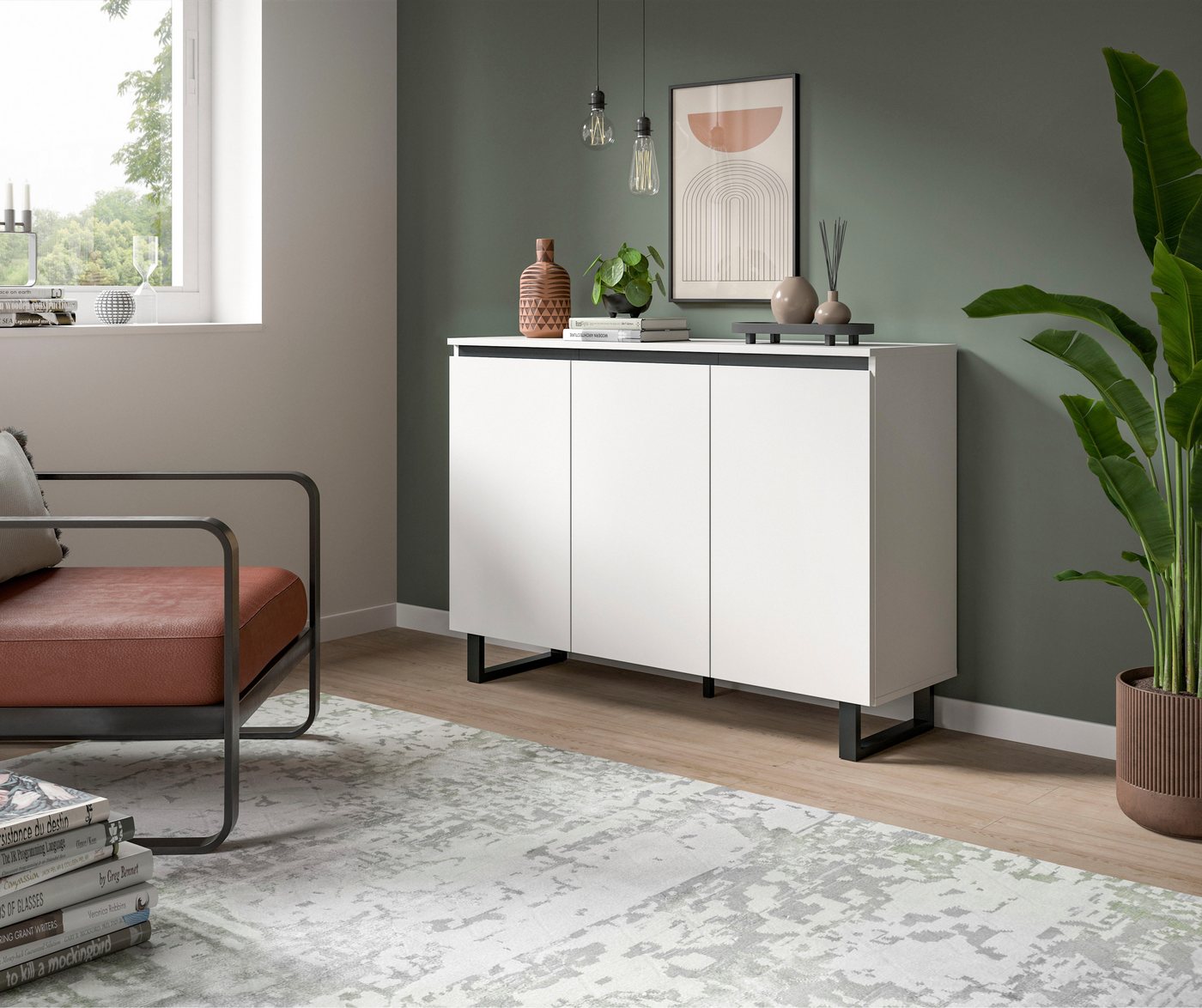 Home affaire Sideboard TOMA, Breite: 120 cm, mit Metall-Kufen-Fuß, 3 Türen, 3 Einlegeböden, Anrichte, Kommode, Schrank, Board, Higboard – Bild 2 von 5
