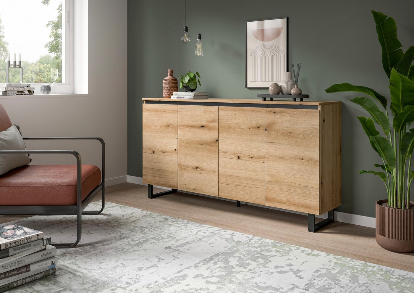 Home affaire Sideboard TOMA, Breite: 160 cm, mit Metall-Kufen-Fuß, 4 Türen, 4 Einlegeböden, Anrichte, Kommode, Schrank, Board, Higboard – Bild 2 von 5