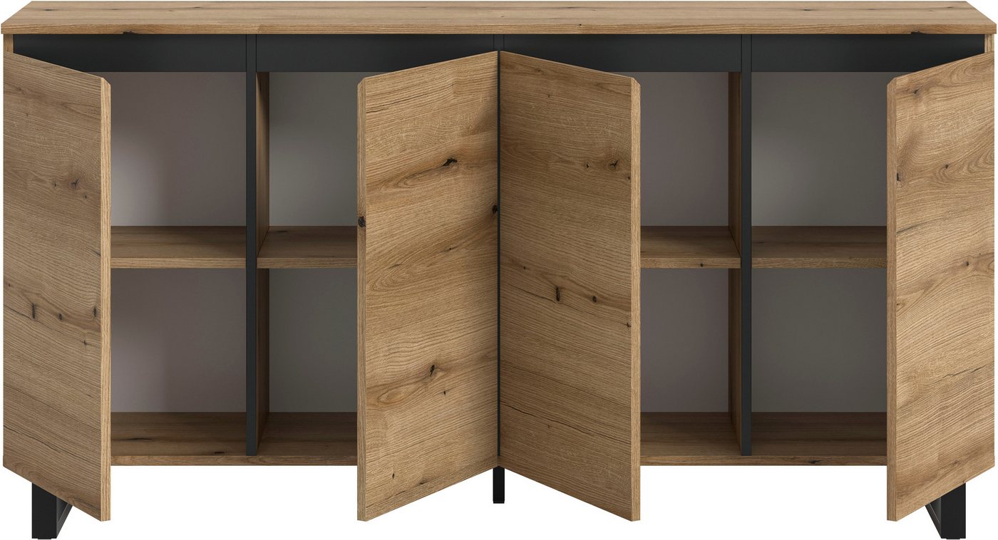 Home affaire Sideboard TOMA, Breite: 160 cm, mit Metall-Kufen-Fuß, 4 Türen, 4 Einlegeböden, Anrichte, Kommode, Schrank, Board, Higboard – Bild 4 von 5