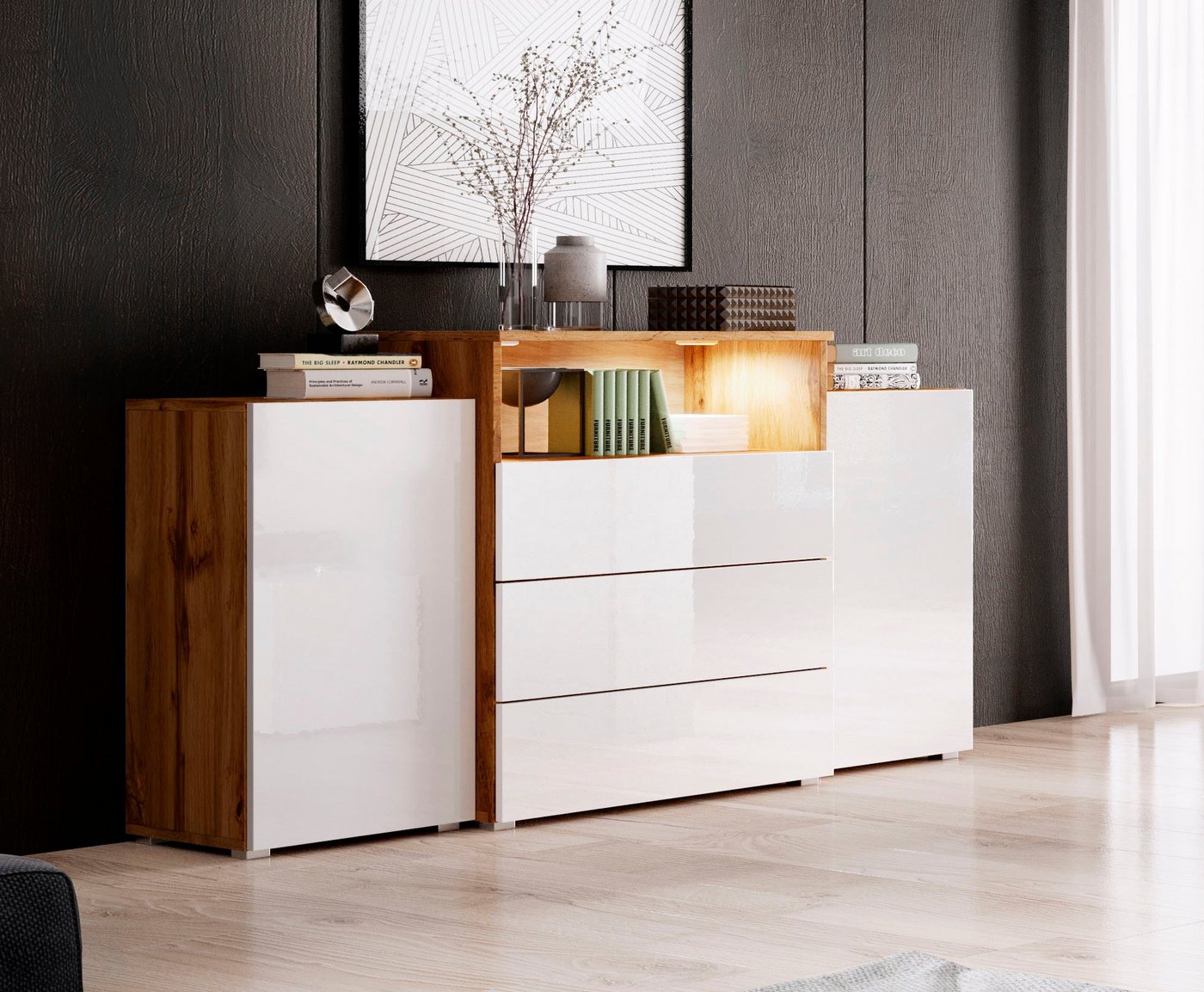 Home affaire Sideboard URBAN III, Moderne Kommode mit 3 Schubladen und 4 Fächern, Breite 150 cm – Bild 2 von 5