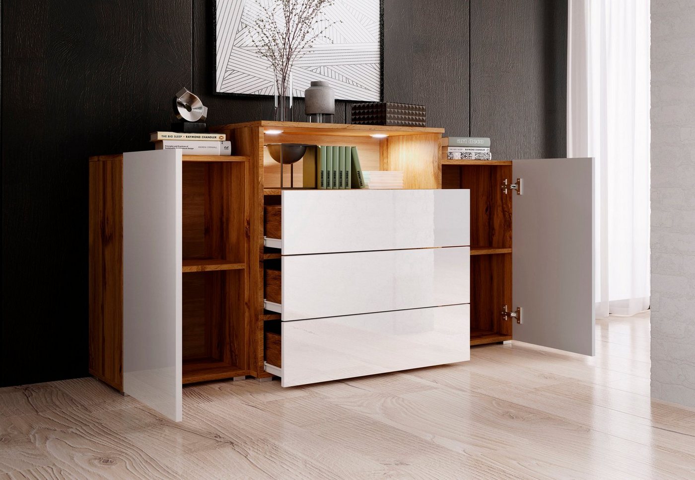 Home affaire Sideboard URBAN III, Moderne Kommode mit 3 Schubladen und 4 Fächern, Breite 150 cm – Bild 4 von 5
