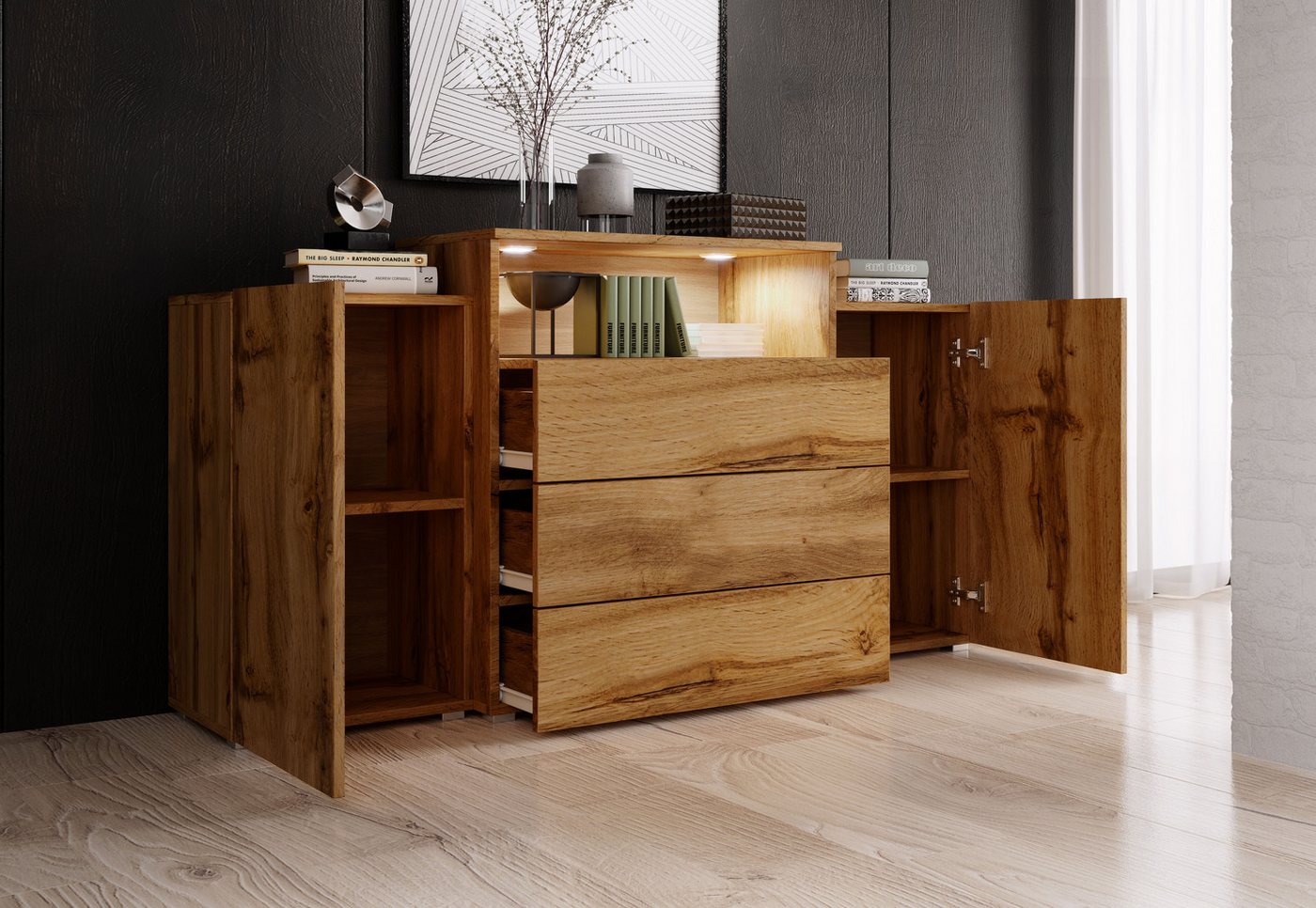 Home affaire Sideboard URBAN III, Moderne Kommode mit 3 Schubladen und 4 Fächern, Breite 150 cm – Bild 2 von 5