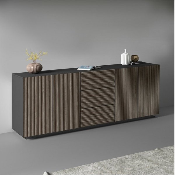 Home affaire Sideboard Vega Sideboard,Kommode,220 cm, mit 4 Türen und 3 Schubladen,Fronten mit Rillen-Optik
