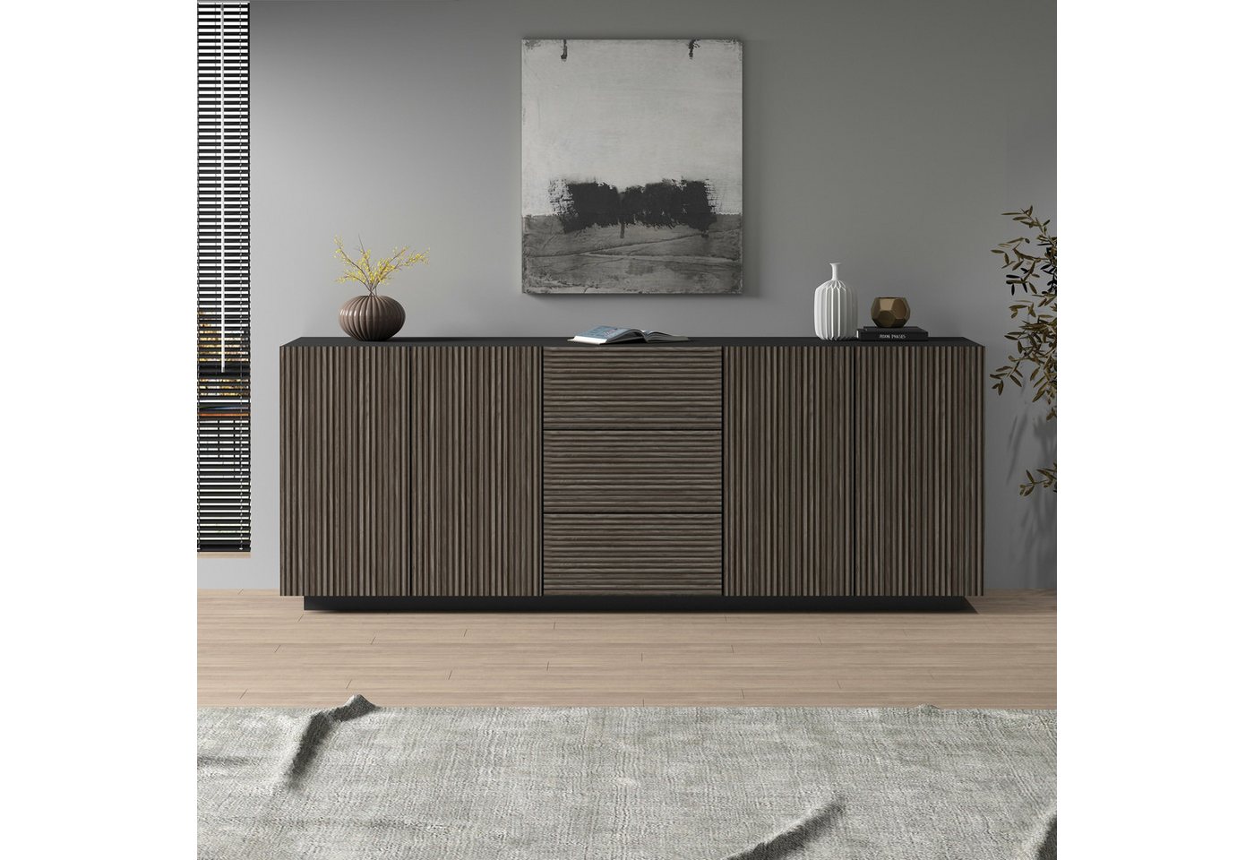 Home affaire Sideboard Vega Sideboard,Kommode,220 cm, mit 4 Türen und 3 Schubladen,Fronten mit Rillen-Optik – Bild 3 von 5