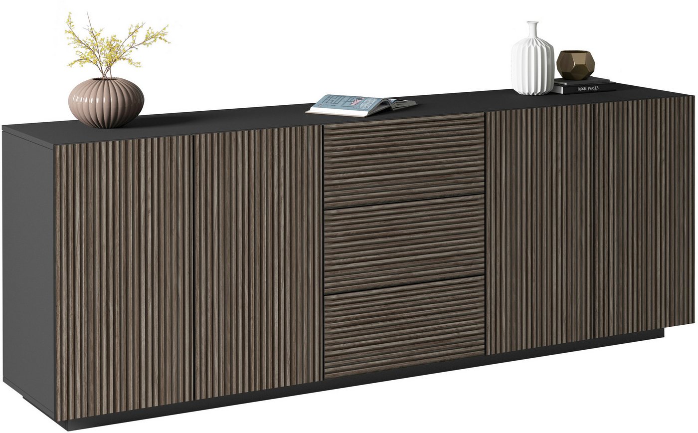 Home affaire Sideboard Vega Sideboard,Kommode,220 cm, mit 4 Türen und 3 Schubladen,Fronten mit Rillen-Optik – Bild 4 von 5