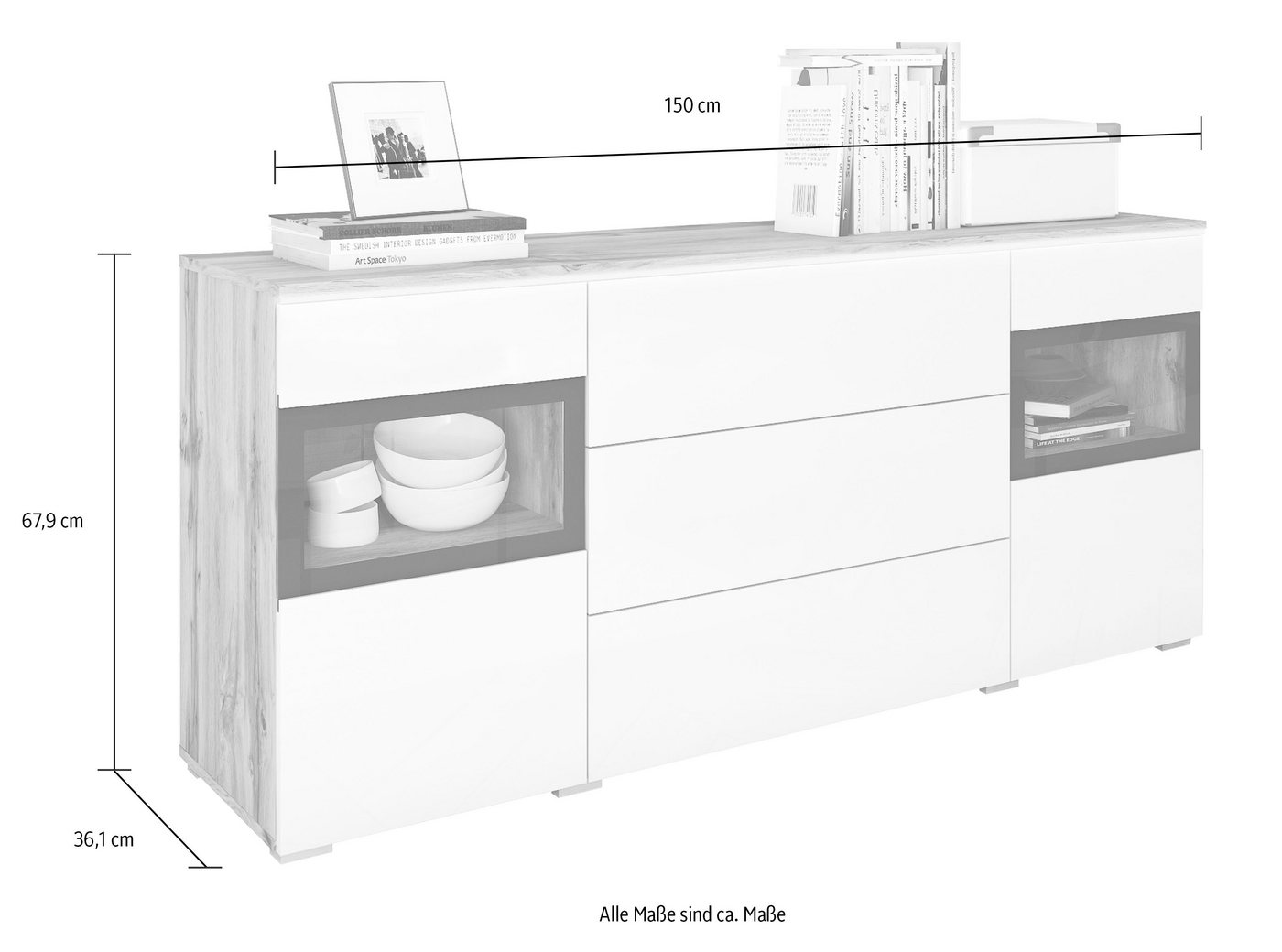 Home affaire Sideboard VERA, Moderne grifflose Kommode,verstellbare Einlegeböden – Bild 5 von 5