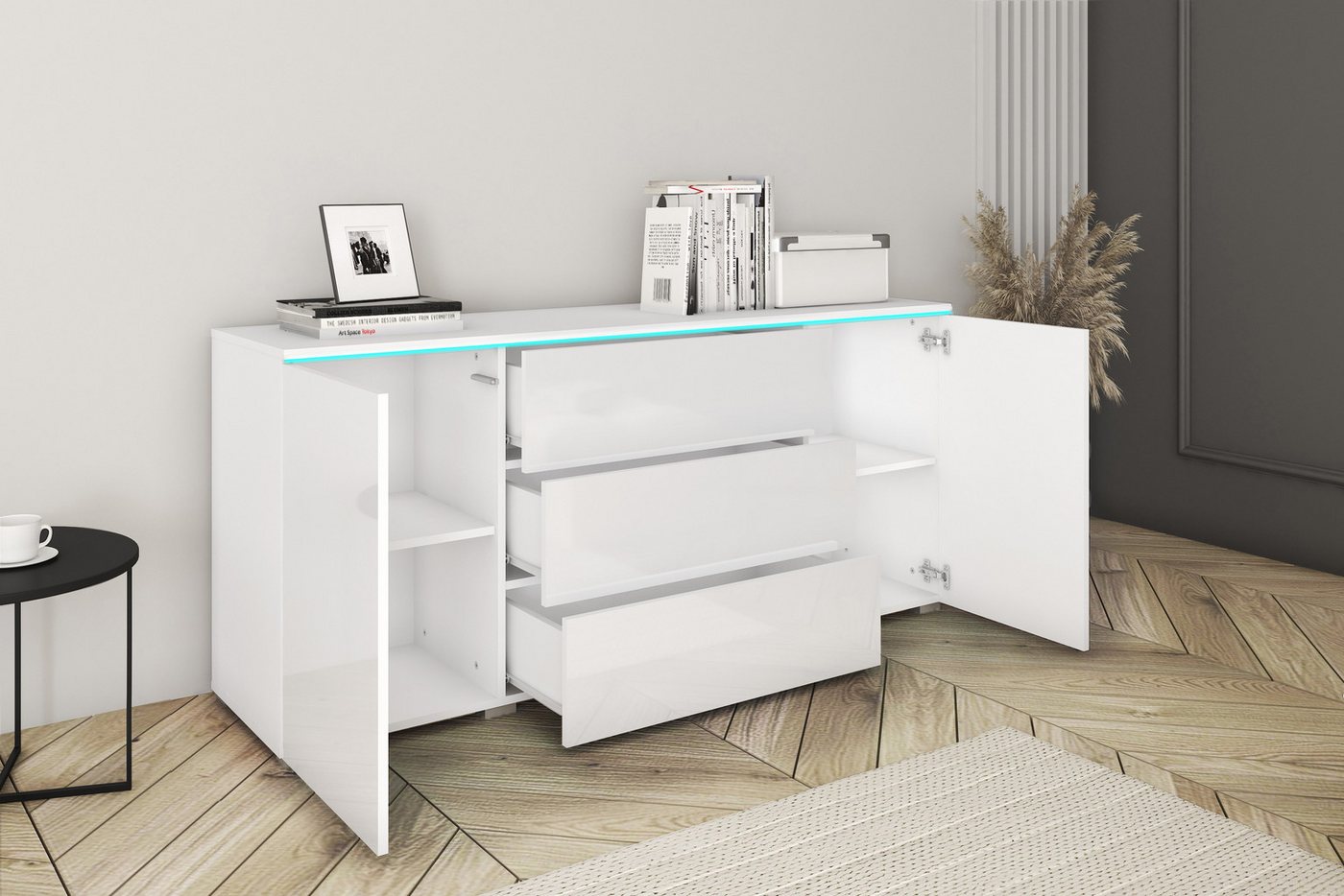 Home affaire Sideboard VERA, grifflos, verstellbare Einlegeböden, Wahlweise mit oder ohne Beleuchtung – Bild 2 von 5