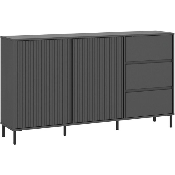 Home affaire Sideboard viel Stauraum, Soft Close, 2 Türen und 3 Schubkasten, mit Metallfüßen, Breite 158 cm, grifflos, Fronten geriffelt