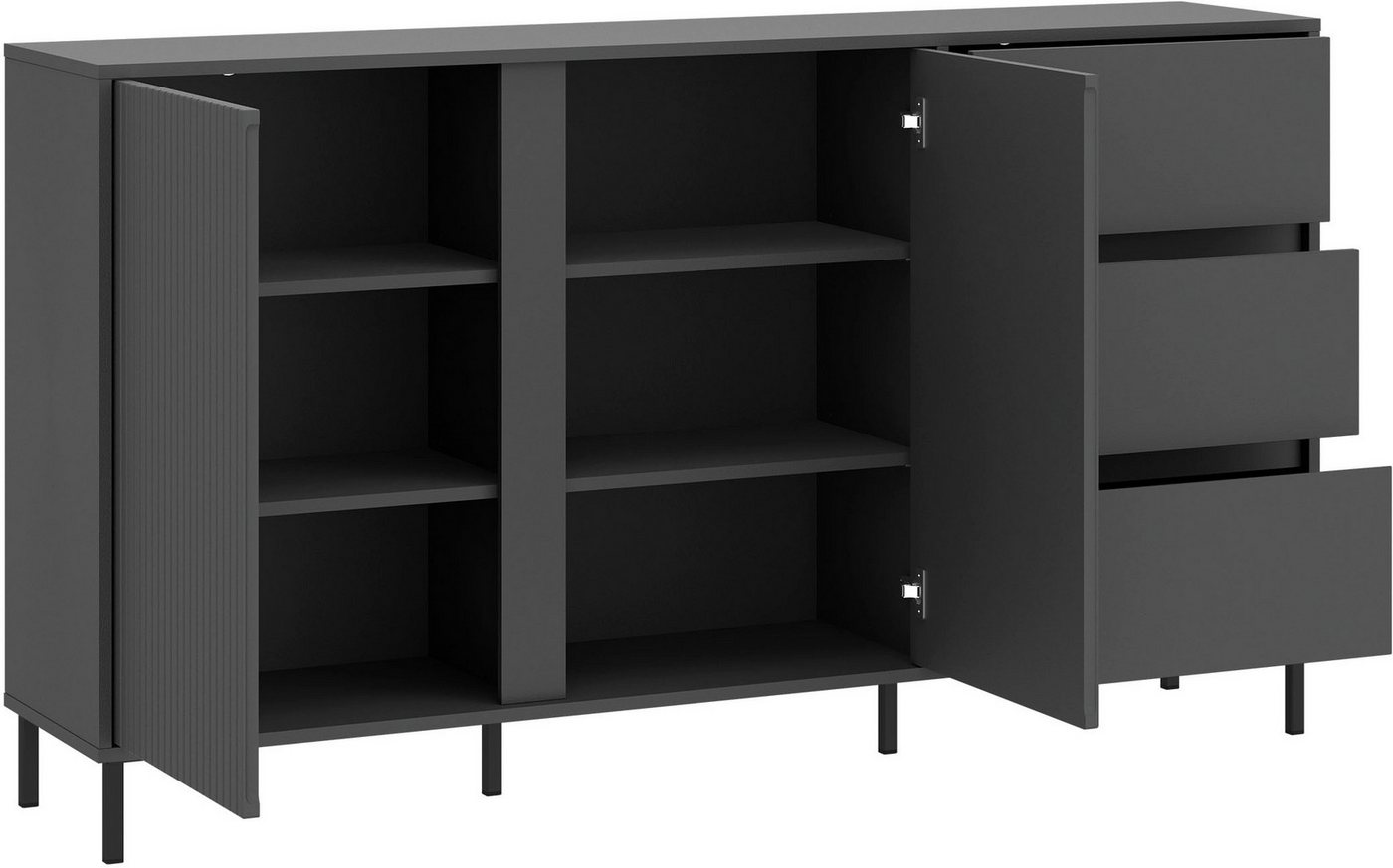 Home affaire Sideboard viel Stauraum, Soft Close, 2 Türen und 3 Schubkasten, mit Metallfüßen, Breite 158 cm, grifflos, Fronten geriffelt – Bild 4 von 5