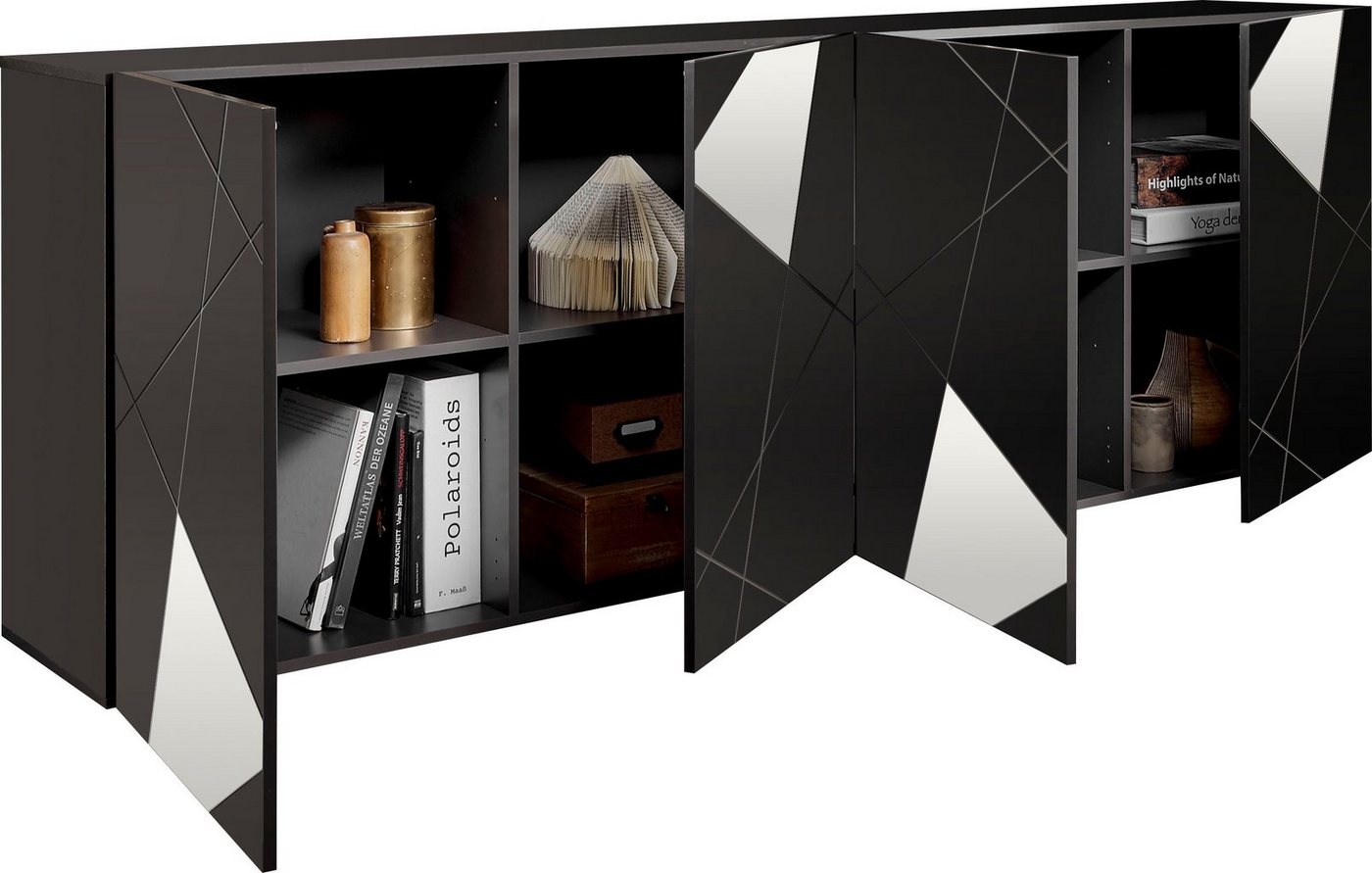 Home affaire Sideboard Vittoria, Breite 241 cm, 4 Türen, Fronten mit Siebdruck und Spiegelfront – Bild 3 von 5