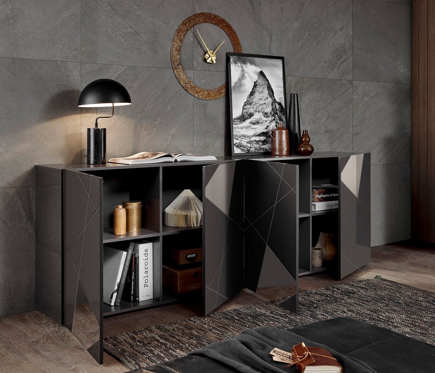 Home affaire Sideboard Vittoria, Breite 241 cm, 4 Türen, Fronten mit Siebdruck und Spiegelfront – Bild 5 von 5