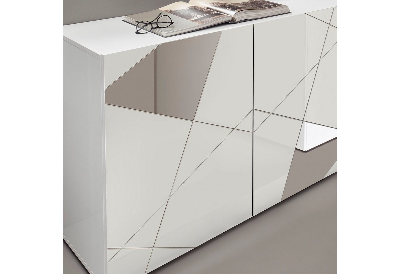 Home affaire Sideboard Vittoria, Breite 241 cm, 4 Türen, Fronten mit Siebdruck und Spiegelfront – Bild 4 von 5