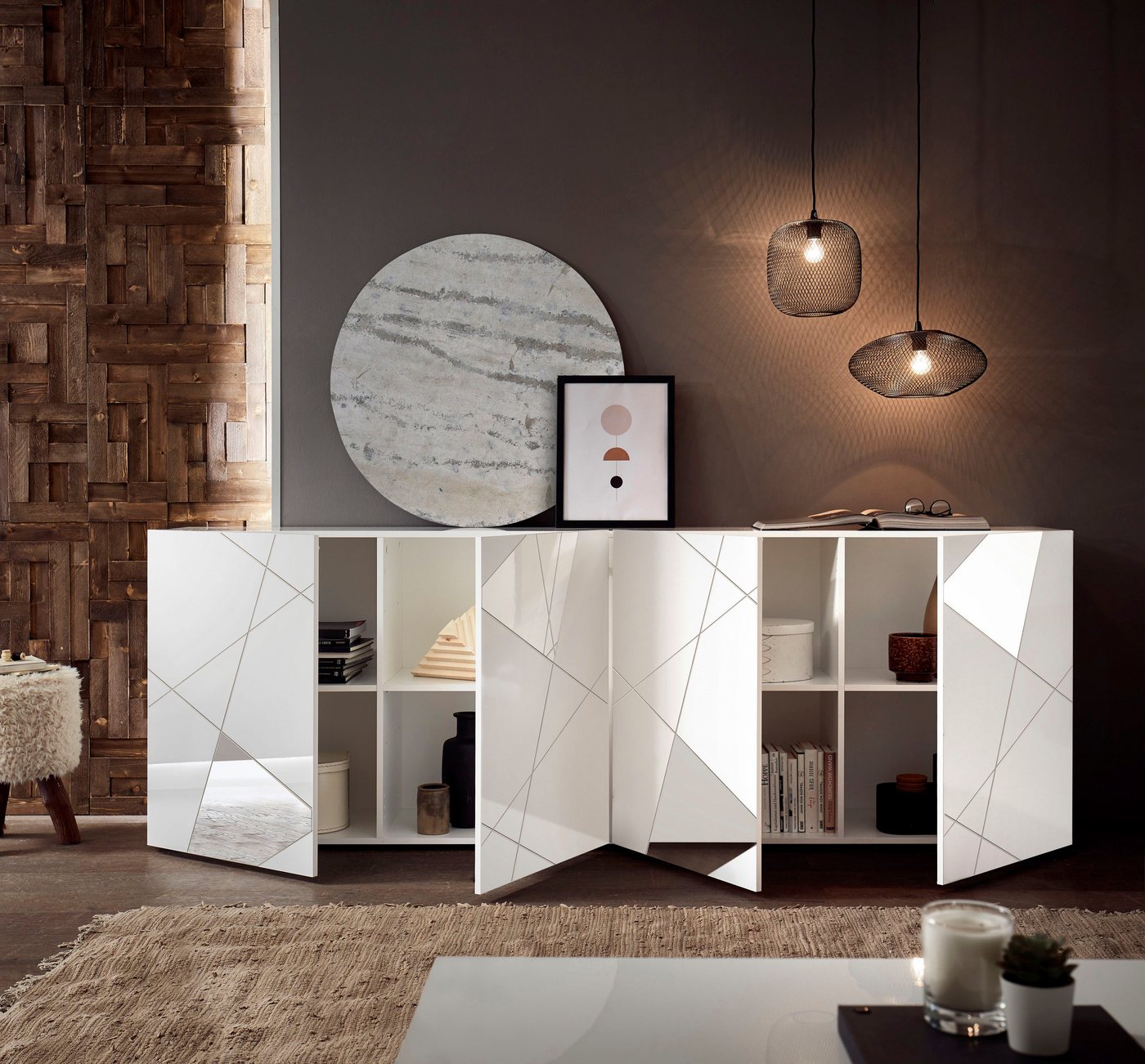 Home affaire Sideboard Vittoria, Breite 241 cm, 4 Türen, Fronten mit Siebdruck und Spiegelfront – Bild 5 von 5
