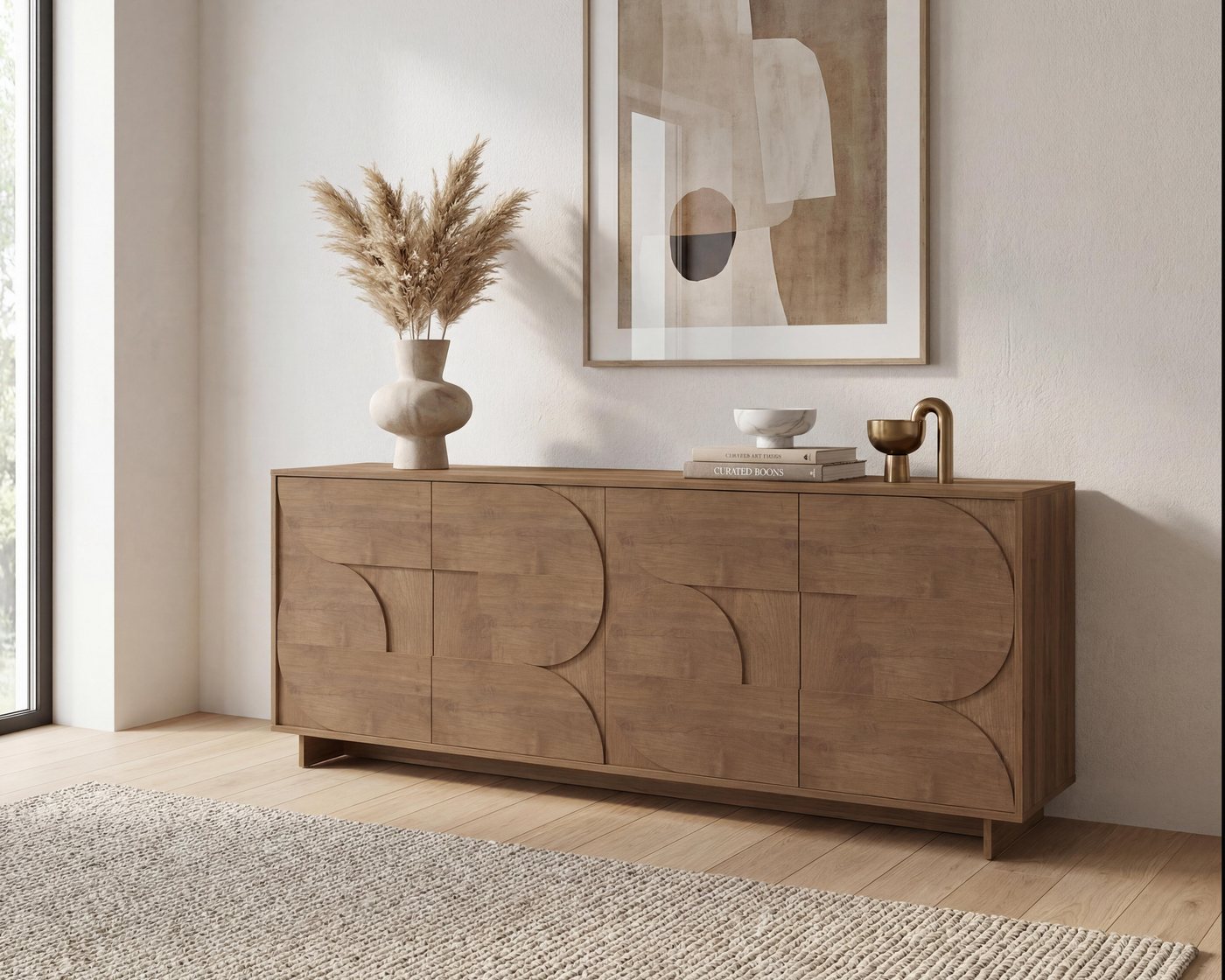 Home affaire Sideboard Zen, 205 cm breit, 4 Türen, Anrichte, Kommode, Stauraumschrank, Push-to-open, 3D-Fronten, Mercure-Holzstruktur, viel Stauraum – Bild 2 von 5