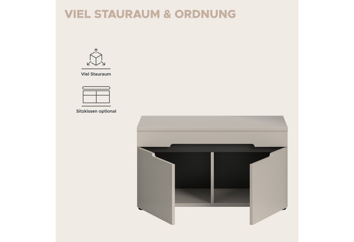 Home affaire Sitzbank REHAT, TOPSELLER!, Breite 80cm, 2 Türen, 2 Fächer (in verschiedenen Farben erhältlich), Garderobenbank, Flurbank, Dielenbank, Bank mit Sta – Bild 4 von 5