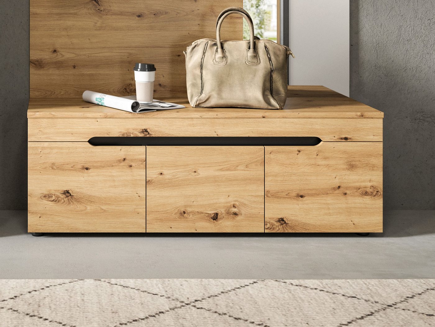 Home affaire Sitzbank REHAT, TOPSELLER!, Breite 120cm, 3 Türen, 4 Fächer (Platz für ca. 10 Schuhpaare), Garderobenbank, Flurbank, Dielenbank, Bank mit Stauraum, – Bild 2 von 5