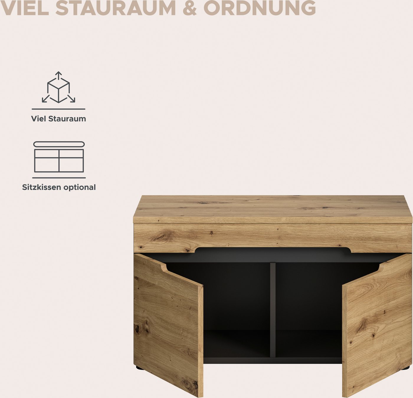 Home affaire Sitzbank REHAT, TOPSELLER!, Breite 80cm, 2 Türen, 2 Fächer (in verschiedenen Farben erhältlich), Garderobenbank, Flurbank, Dielenbank, Bank mit Sta – Bild 4 von 5