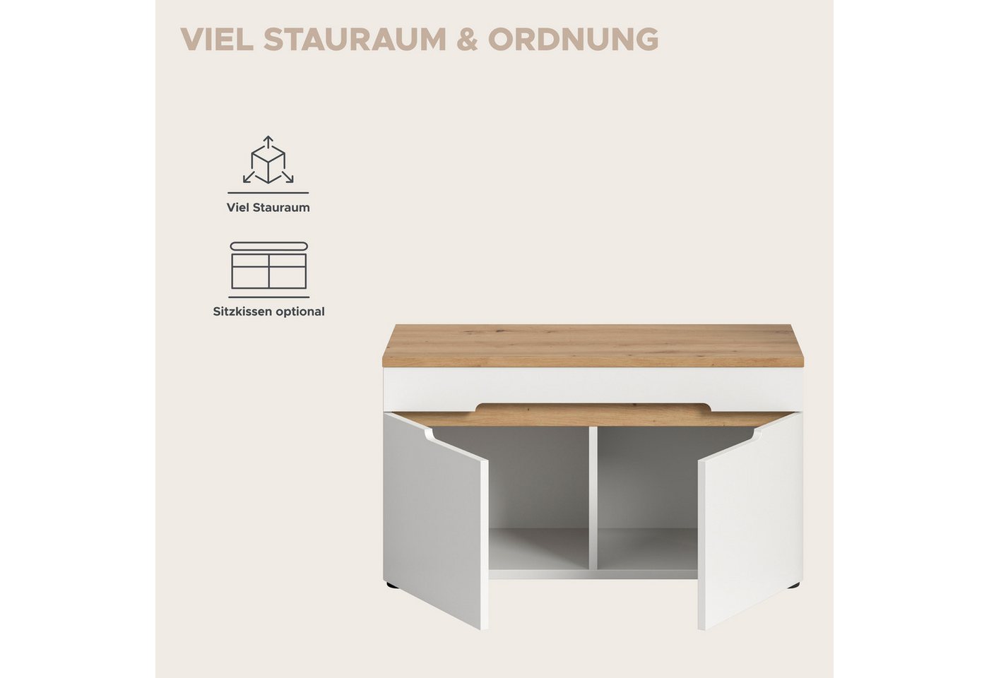 Home affaire Sitzbank REHAT, TOPSELLER!, Breite 80cm, 2 Türen, 2 Fächer (in verschiedenen Farben erhältlich), Garderobenbank, Flurbank, Dielenbank, Bank mit Sta – Bild 4 von 5