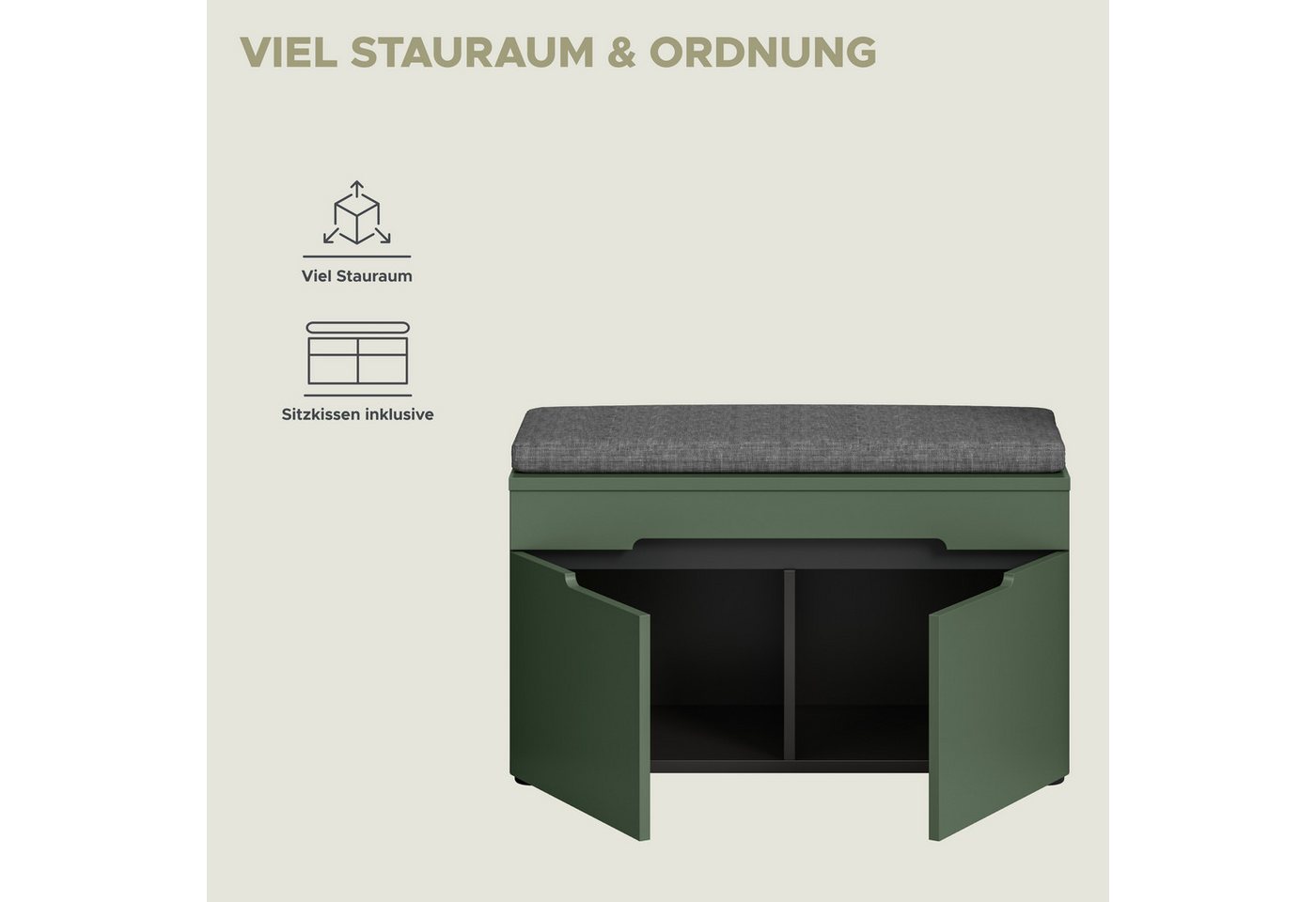 Home affaire Sitzbank REHAT, TOPSELLER!, Breite 80cm, 2 Türen, 2 Fächer inkl. Sitzkissen (2-St., in verschiedenen Farben erhältlich), Garderobenbank, Flurbank,  – Bild 4 von 5