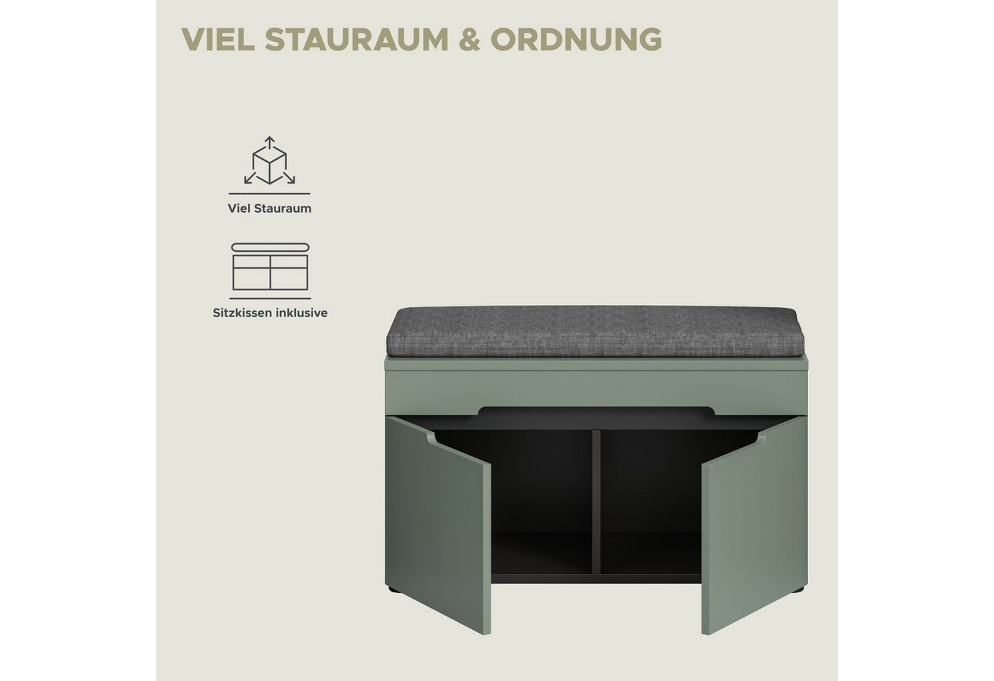 Home affaire Sitzbank REHAT, TOPSELLER!, Breite 80cm, 2 Türen, 2 Fächer inkl. Sitzkissen (2-St., in verschiedenen Farben erhältlich), Garderobenbank, Flurbank,  – Bild 5 von 5