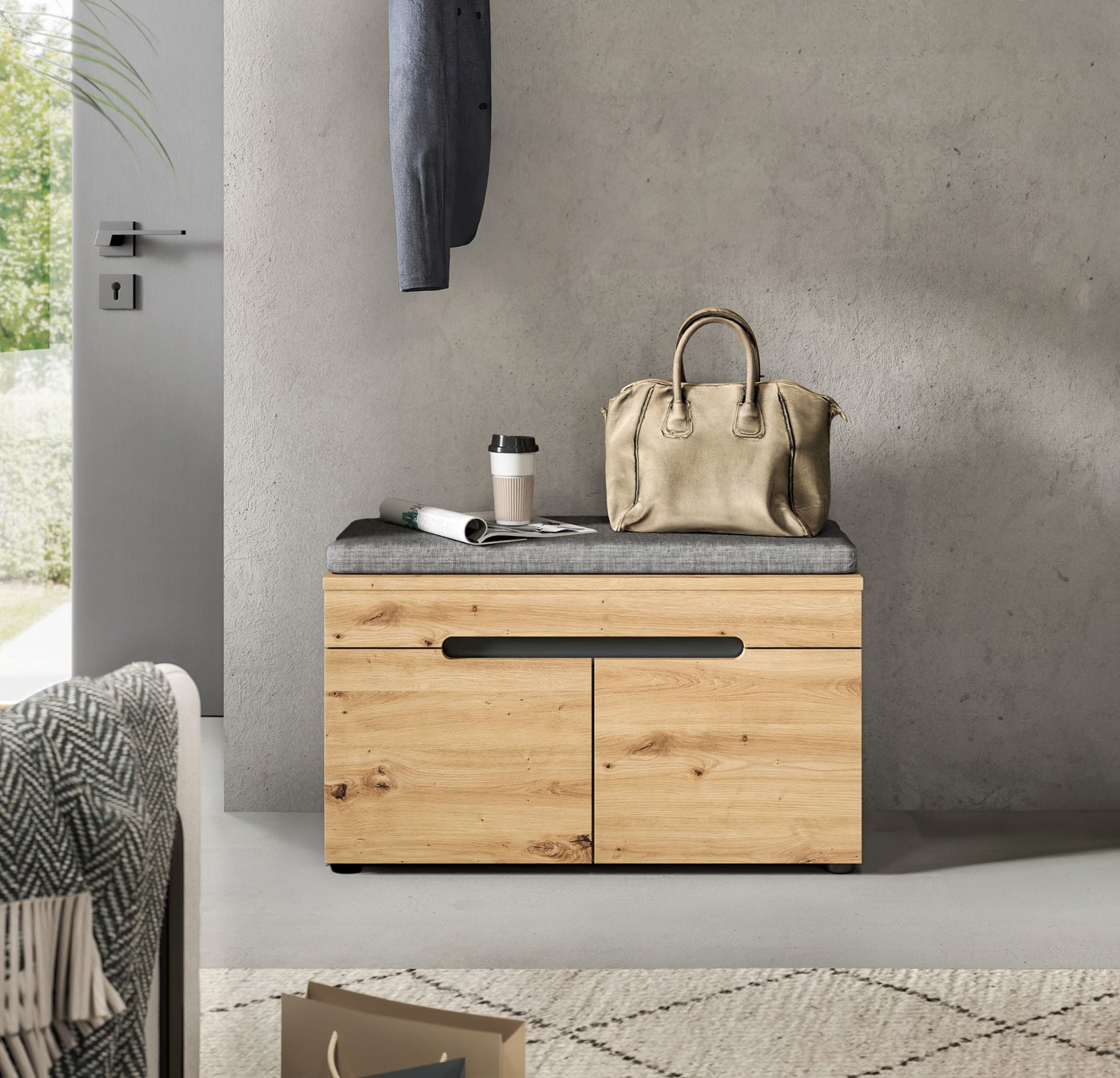 Home affaire Sitzbank REHAT, TOPSELLER!, Breite 80cm, 2 Türen, 2 Fächer inkl. Sitzkissen (2-St., in verschiedenen Farben erhältlich), Garderobenbank, Flurbank,  – Bild 2 von 5