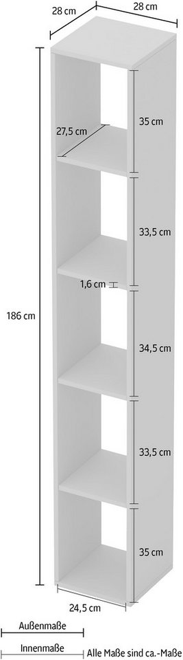 Home affaire Standregal Infinity Höhe 186 cm, Breite 28 cm, Bücherregal, Deko Regal, Büroregal, 5 Regalfächer, verschiedene Farben – Bild 2 von 2