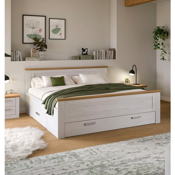 Home affaire Stauraumbett COSENZA, Breite 189cm, im Landhausstil, 3 Schubkästen (für Matratzen 180x200 cm, viel Stauraum, ohne Matratzen und Lattenrost), Bett, 
