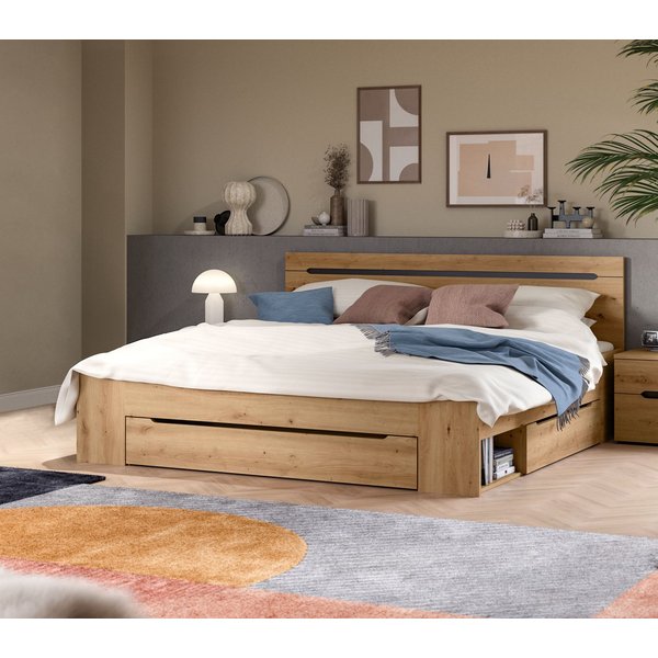 Home affaire Stauraumbett REHAT, in 144 oder 184 cm Breite, 3 Schubkästen, 2 offene Fächer (1-tlg., TOPSELLER!, für Matratzen 140x200 cm, viel Stauraum, ohne La