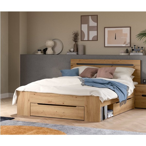 Home affaire Stauraumbett REHAT, in 144 oder 184 cm Breite, 3 Schubkästen, 2 offene Fächer (1-tlg., TOPSELLER!, für Matratzen 140x200 cm, viel Stauraum, ohne La