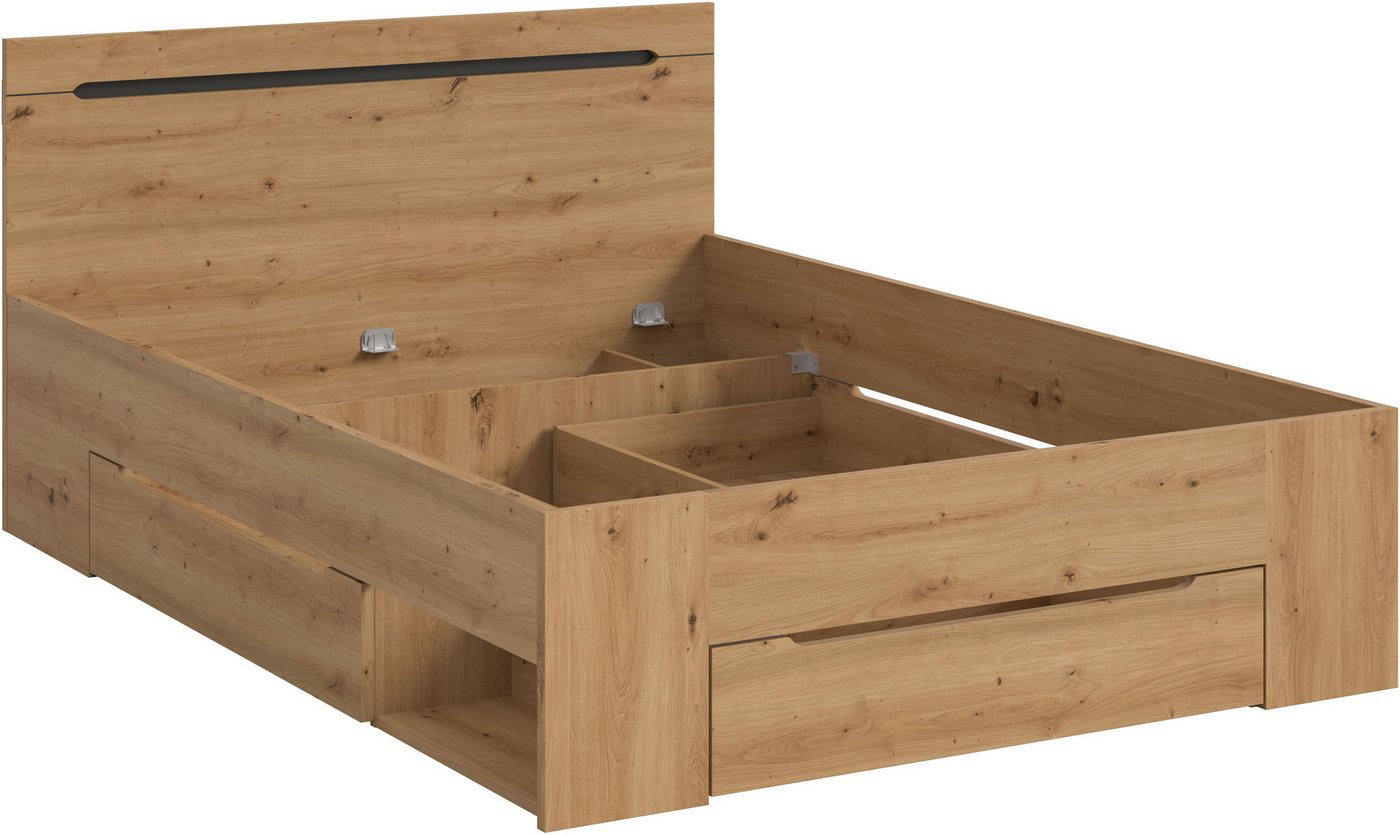 Home affaire Stauraumbett REHAT, in 144 oder 184 cm Breite, 3 Schubkästen, 2 offene Fächer (1-tlg., TOPSELLER!, für Matratzen 140x200 cm, viel Stauraum, ohne La – Bild 2 von 5