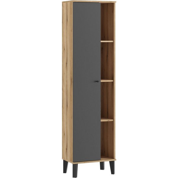 Home affaire Stauraumschrank Oslo, Badschrank mit Knopfgriff, Hochschrank im skandinavischen Design in der Türfarbe Weiß oder Grau verfügbar, ausreichend Staura