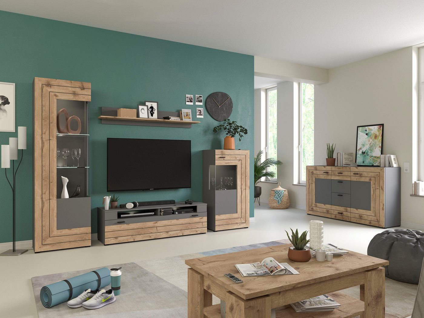 Home affaire Vitrine Aalborg, Höhe 118 cm, 1 Glastür, 2 Fächer, 2-farbig, Metallgriffe Anrichte, Schrank, Kommode, Midischrank, Wohnmöbel, Wohnzimmer – Bild 5 von 5