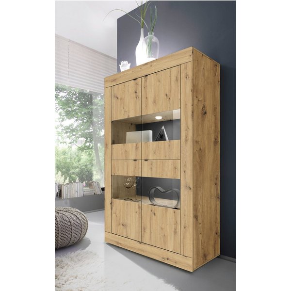 Home affaire Vitrine Basic Höhe 162 cm, Standvitrine mit 4 Türen - Metallgriffe, Stauraumvitrine in moderner Rahmenoptik, Hochschrank, Anrichte