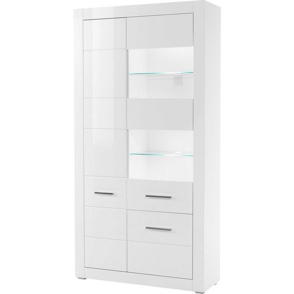 Home affaire Vitrine Bianco, moderne Standvitrine, Vitrinenschrank, Glasvitrine silberne Metallgriffe, ausreichend Stauraum, zeitlos, 198 cm hoch