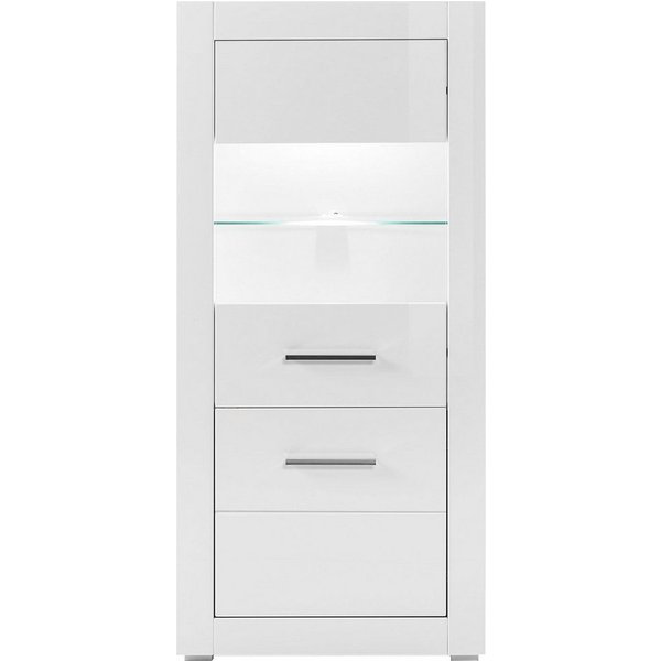 Home affaire Vitrine Bianco, moderne Standvitrine, Vitrinenschrank, Glasvitrine silberne Metallgriffe, ausreichend Stauraum, zeitlos, 142 cm hoch