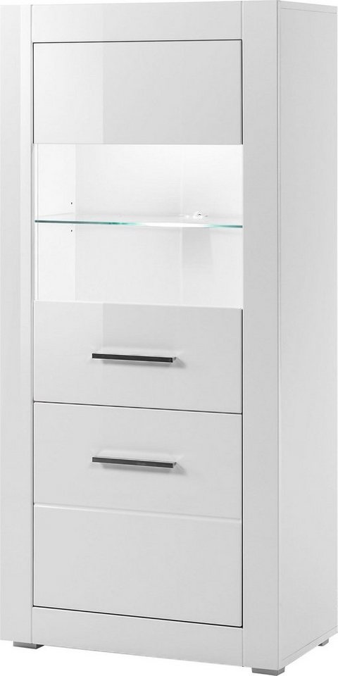 Home affaire Vitrine Bianco, moderne Standvitrine, Vitrinenschrank, Glasvitrine silberne Metallgriffe, ausreichend Stauraum, zeitlos, 142 cm hoch – Bild 2 von 5