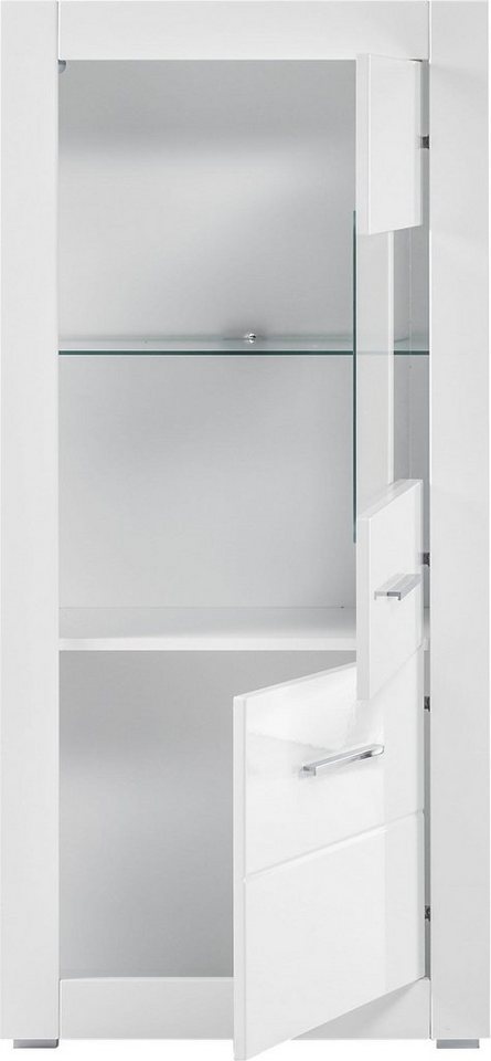 Home affaire Vitrine Bianco, moderne Standvitrine, Vitrinenschrank, Glasvitrine silberne Metallgriffe, ausreichend Stauraum, zeitlos, 142 cm hoch – Bild 3 von 5