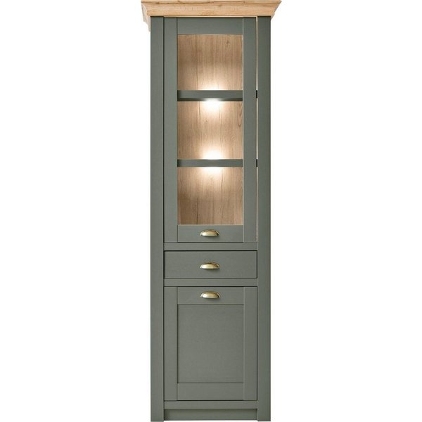 Home affaire Vitrine Cambridge, Hochschrank im Landhausstil, Glasvitrine schöne Kranzoptik, messingfarbene Metallgriffe, 207 cm hoch