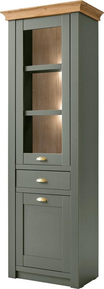 Home affaire Vitrine Cambridge, Hochschrank im Landhausstil, Glasvitrine schöne Kranzoptik, messingfarbene Metallgriffe, 207 cm hoch – Bild 2 von 5