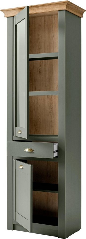 Home affaire Vitrine Cambridge, Hochschrank im Landhausstil, Glasvitrine schöne Kranzoptik, messingfarbene Metallgriffe, 207 cm hoch – Bild 3 von 5