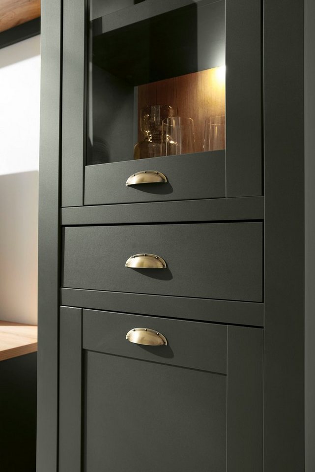 Home affaire Vitrine Cambridge, Hochschrank im Landhausstil, Glasvitrine schöne Kranzoptik, messingfarbene Metallgriffe, 207 cm hoch – Bild 4 von 5