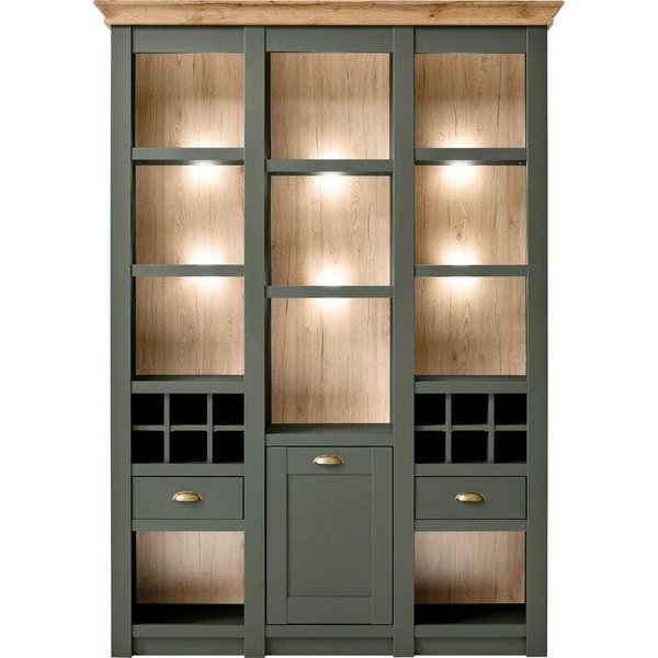 Home affaire Vitrine Cambridge, Buffet im Landhausstil, moderner Schrank, Hochschrank schöne Kranzoptik, messingfarbene Metallgriffe, 207 cm hoch