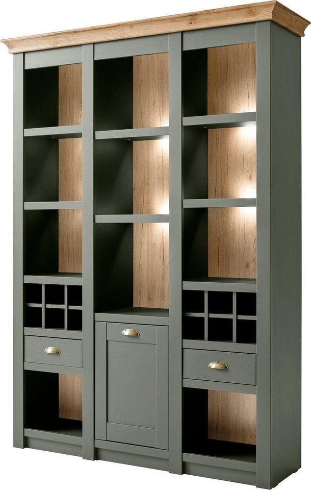 Home affaire Vitrine Cambridge, Buffet im Landhausstil, moderner Schrank, Hochschrank schöne Kranzoptik, messingfarbene Metallgriffe, 207 cm hoch – Bild 2 von 5