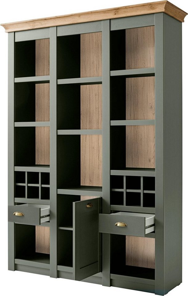 Home affaire Vitrine Cambridge, Buffet im Landhausstil, moderner Schrank, Hochschrank schöne Kranzoptik, messingfarbene Metallgriffe, 207 cm hoch – Bild 3 von 5