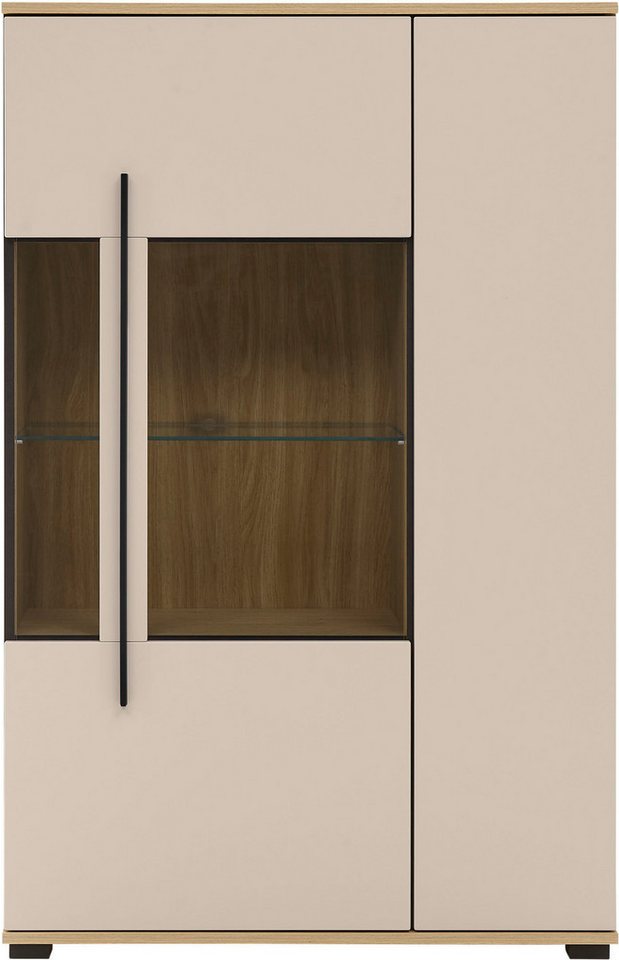 Home affaire Vitrine Cantara, Vitrinenschrank in Eiche Evoke, Weiß o Kaschmir, Standvitrine schwarzer Stangengriff, ausreichend Stauraum, vielseitig einsetzbar – Bild 3 von 5